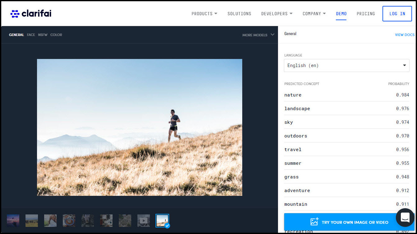 A glimpse at Clarifai’s browser-based image recognition demo.