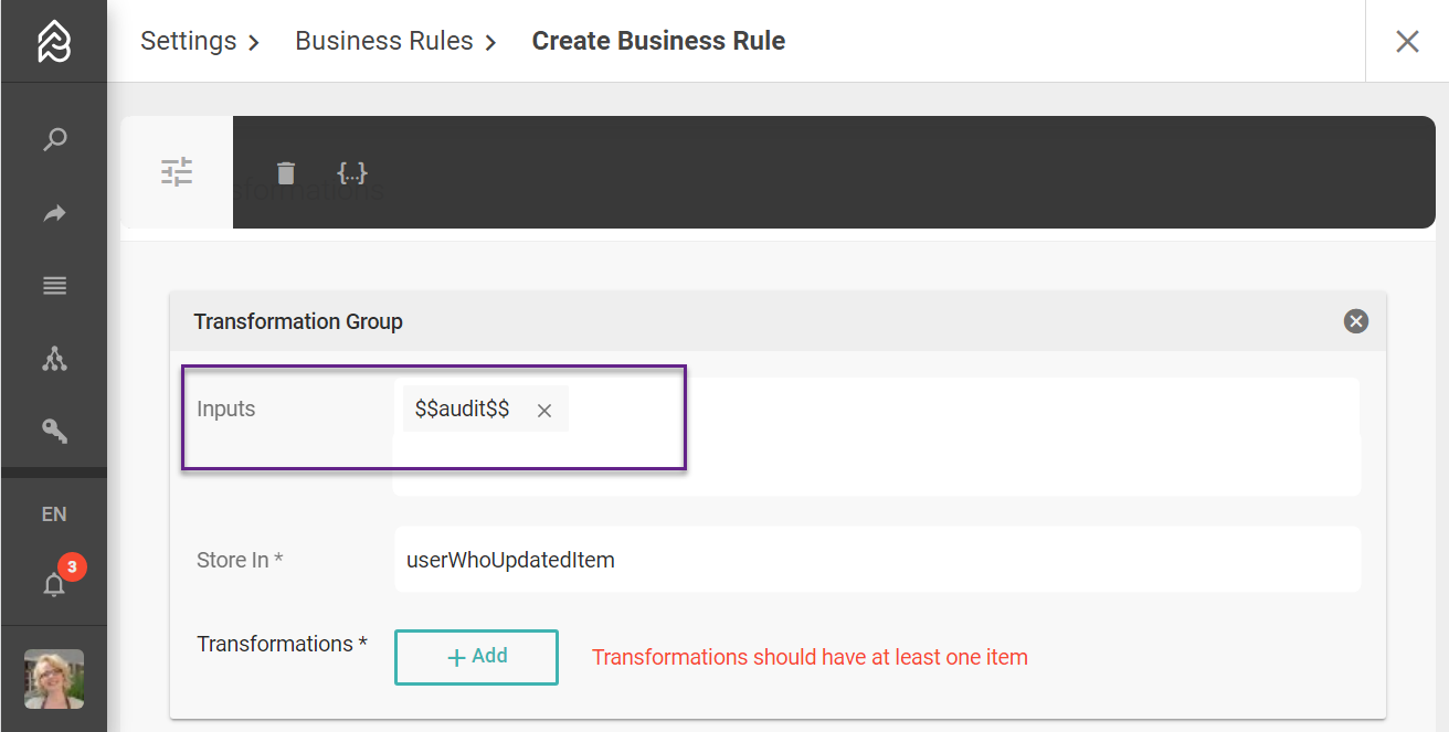 Variable Audit which holds audit Information