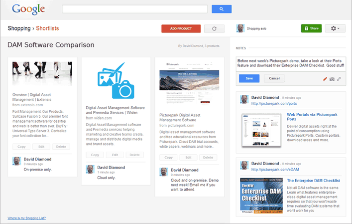 DAM Software Comparisons with Google Shortlists